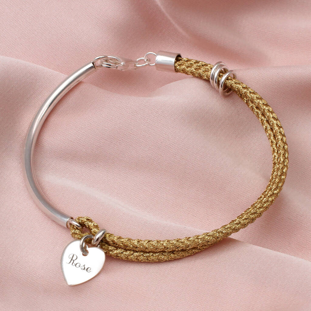 Personalised Gold Silk And Sterling Silver Charm Bangle, 1 of 2