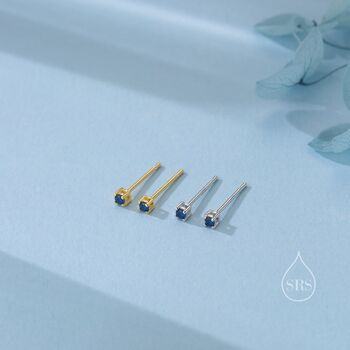 Sterling Silver Very Tiny 2mm Sapphire Blue Cz Stud Earrings, 7 of 12