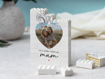 Personalised Heart Photo Block Keepsake With Daffodils, 'Very Special Mum' Mother's Day And Birthday Gift, 7 of 12