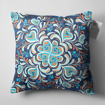 Abstract Floral Cushion Cover With Blue And Orange, 5 of 7