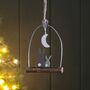 Two Moon Gazing Rabbits Hanging Christmas Decoration, thumbnail 1 of 2