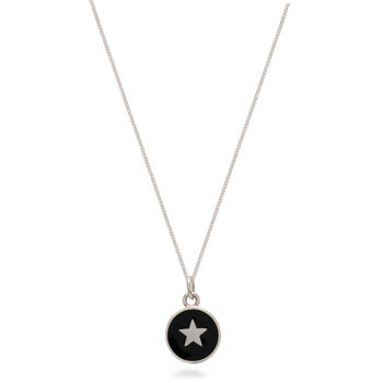 Small Star Enamel Necklace Sterling Silver Black, 3 of 6