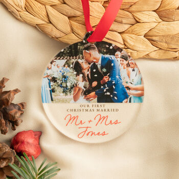 Personalised First Christmas As Mr And Mrs Married Bauble, 4 of 5