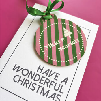 Personalised Pink And Green Bauble, 2 of 5