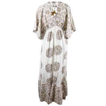 'Heather' White And Gold Indian Print Batwing Crepe Dress, 4 of 5