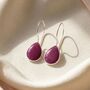 Ruby July Birthstone Dangle Drop Silver Earrings, thumbnail 1 of 3