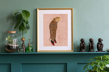 Custom Personalised Cheetah Wearing Heels Art Print, 7 of 8