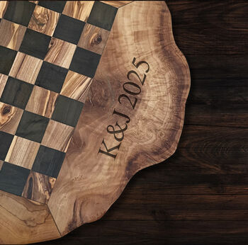 Customisable Chess Board, Natural Effect Wood, Initials, Name, 5 of 5