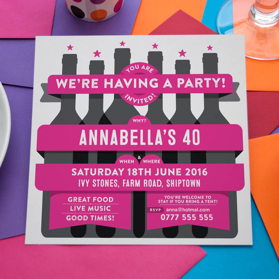 Personalised Birthday Party Invitations 'Wine Bottles' By A is for ...