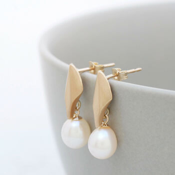 9ct Gold Deco Dropper Earrings With Pearls, 6 of 10