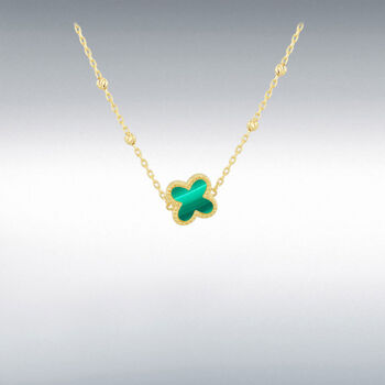 9ct Gold Malachite Clover Pendant, 2 of 4