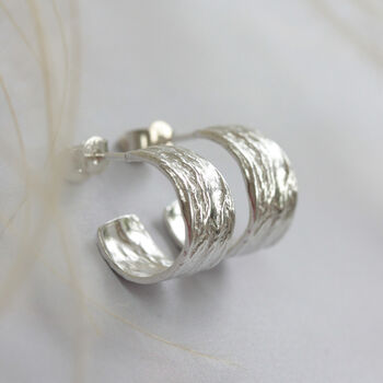 Silver Tree Bark Hoop Earrings, 8 of 8