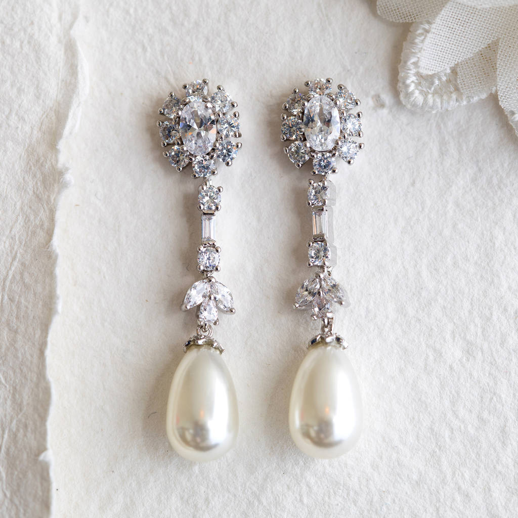 Jonty Crystal And Pearl Drop Earrings By Lola Alice