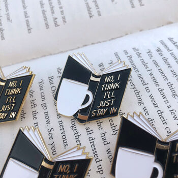 'Stay In' Introvert Personalised Books Enamel Pin, 4 of 6