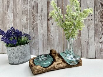 Molten Glass Mini Vase And Tealight Set On Teak Root Base, 8 of 12