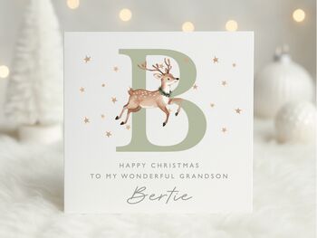 Personalised Christmas Reindeer Granddaughter Initial Card, 2 of 2