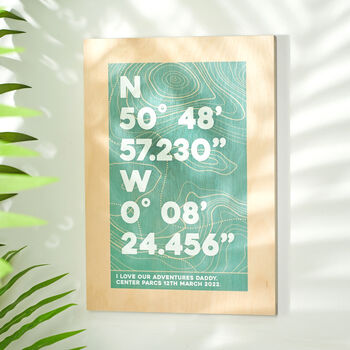 Personalised Coordinates Location Wooden Print, 2 of 3