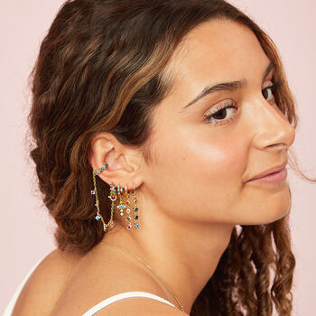 Ellica Rainbow Droplet Gold Huggie Hoops, 2 of 2
