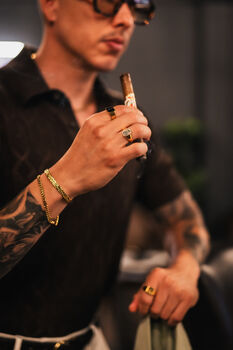 Men's Gold White Line Onyx Square Gemstone Signet Ring, 10 of 12