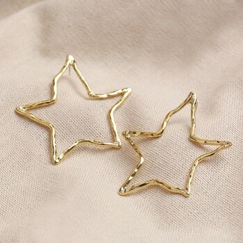 Large Organic Finish Star Earrings In Gold, 4 of 7