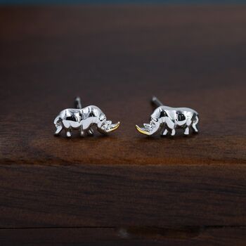 Rhino Stud Earrings In Sterling Silver, 2 of 12