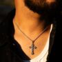 Mens Gold Plated Vintage Cross Necklace Steel Pendant, thumbnail 5 of 10