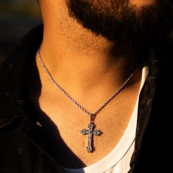 Mens Gold Plated Vintage Cross Necklace Steel Pendant, 5 of 10