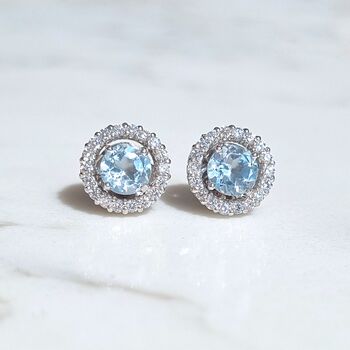 Blue Topaz Stud Earrings With Removable Halo, 4 of 10