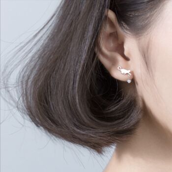 Sterling Silver Cat And Ball Stud Earrings, 2 of 6