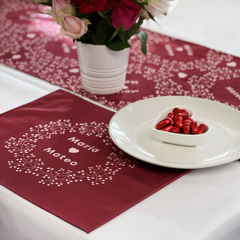 Personalised Ditsy Heart Table Runner Red, 2 of 4