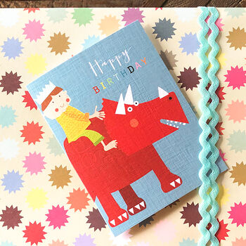 Mini Boy On A Dinosaur Birthday Card, 4 of 4