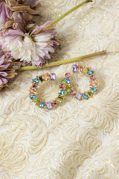 Gem Stone Circle Garland Earrings In Rainbow, 2 of 2