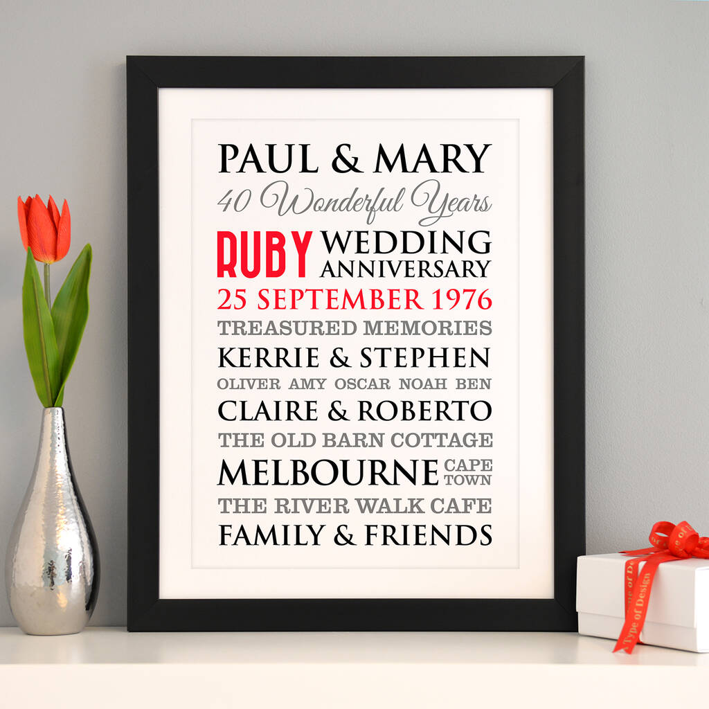 Personalised Ruby Wedding Anniversary Art, 1 of 9