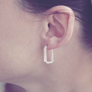 Sustainable Silver Square Midi Hoops, 2 of 5