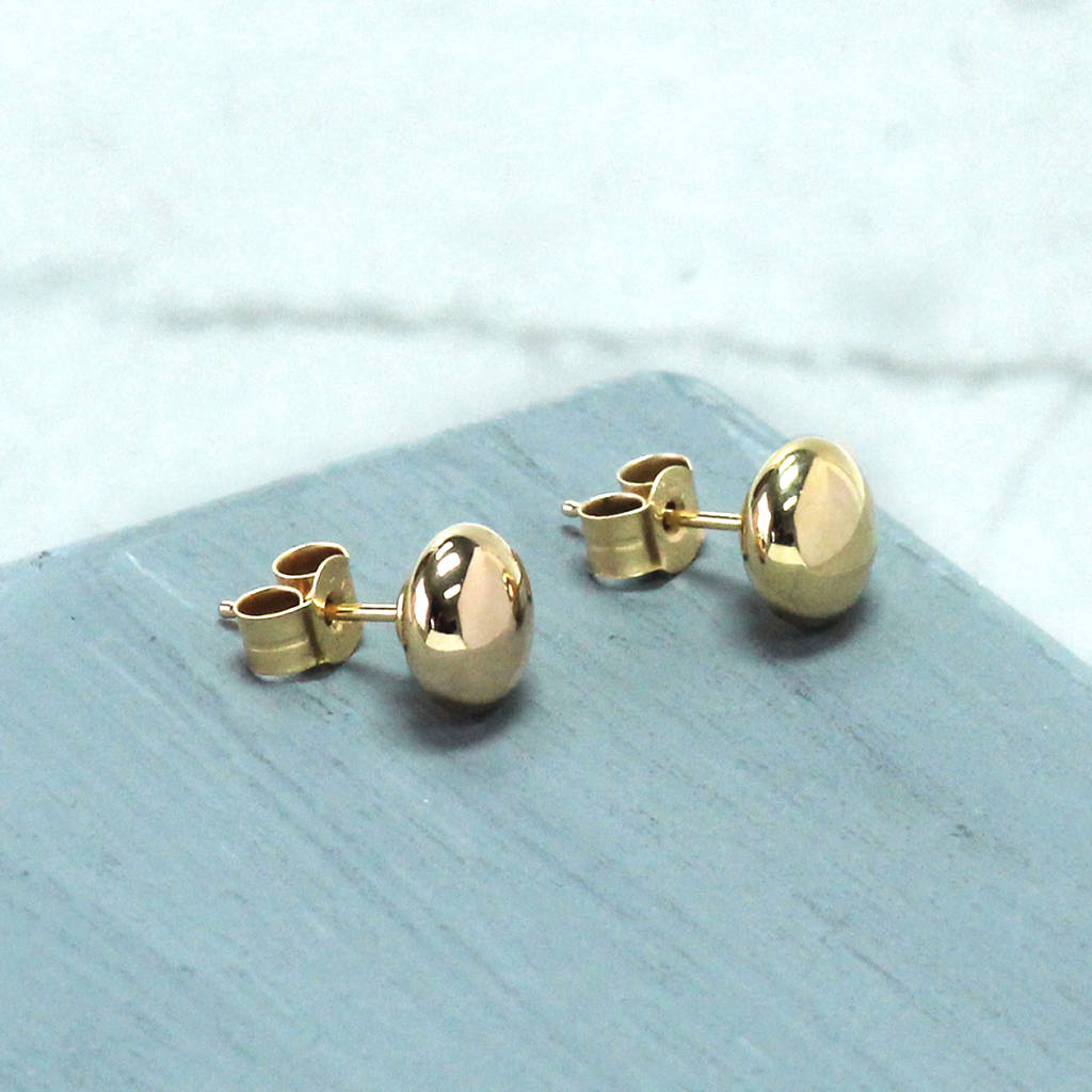 Gold Button Stud Earrings By Hersey Silversmiths