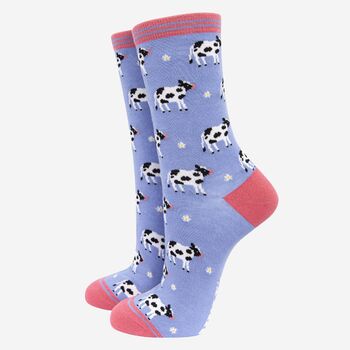 Women's Cow And Floral Print Bamboo Socks, 2 of 4