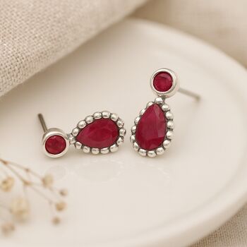 Sterling Silver Natural Ruby Teardrop And Round Stud Earrings – 13mm, 5 of 11