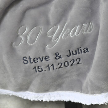 Personalised Pearl Wedding Anniversary Grey Blanket, 3 of 4