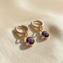Mini Amethyst February Birthstone Gold Plated Huggies, thumbnail 1 of 3