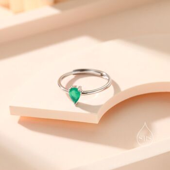 Sterling Silver Natural Green Onyx Droplet Ring, 2 of 10