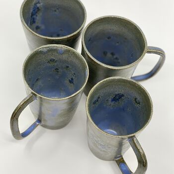Handmade Ceramic Latte Cup Mug Blue Stoneware, 2 of 10