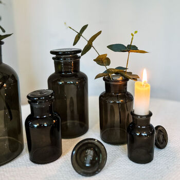 Dark Grey Glass Apothecary Bottles Set Of Five, 2 of 8