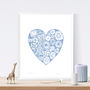 'Flower Heart' Print In Serenity Blue, thumbnail 1 of 5