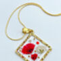 Square Pendant Necklace With Poppies And Gypsophila, thumbnail 2 of 7