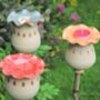 Pink Ceramic Poppy Seed Head Cane Topper Mini Bird Bath Personalised, thumbnail 5 of 7