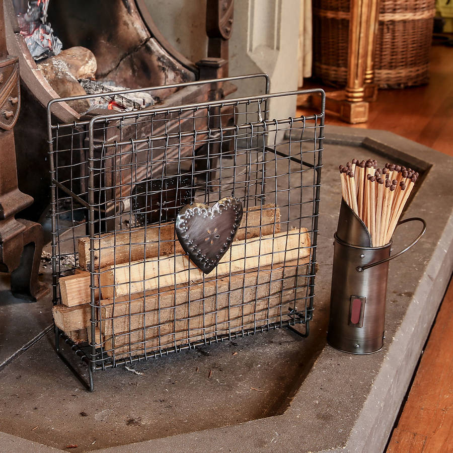 handwoven kindling basket with matches holder by dibor