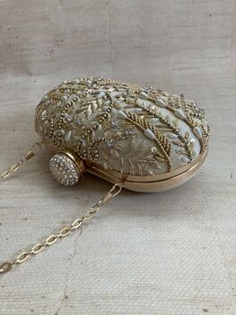 Gold Handcrafted Embroidered Oval Clutch Bag, 8 of 8