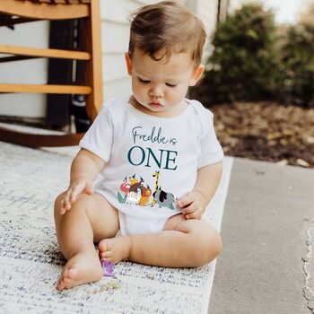 Personalised I Am One Today Birthday Safari Animal Kids White T Shirt / Babygrow, 3 of 3