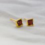 Yellow Gold Princess Cut Birthstone Earrings January Garnet, thumbnail 1 of 4