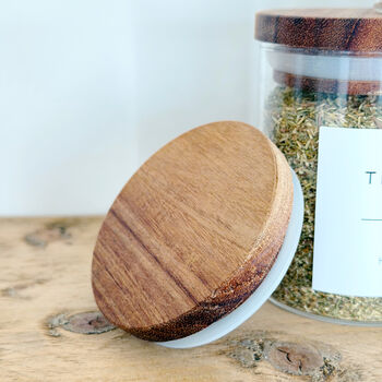Small Acacia Spice Jar With Personalised Label, 8 of 10